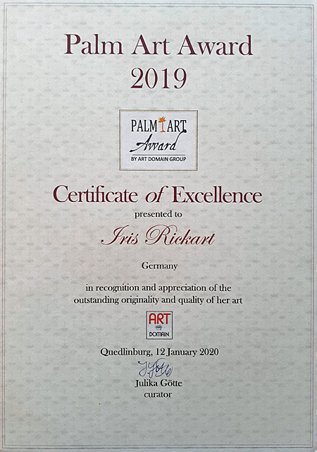 Abstrakte Malerei Auszeichnung Palm Art Award 2019 Certificate of Excellence